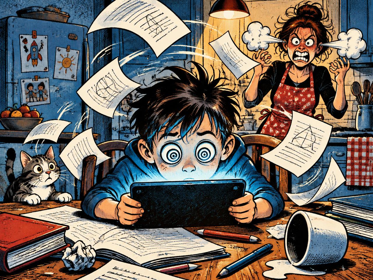 Illustration of a child glued to a screen