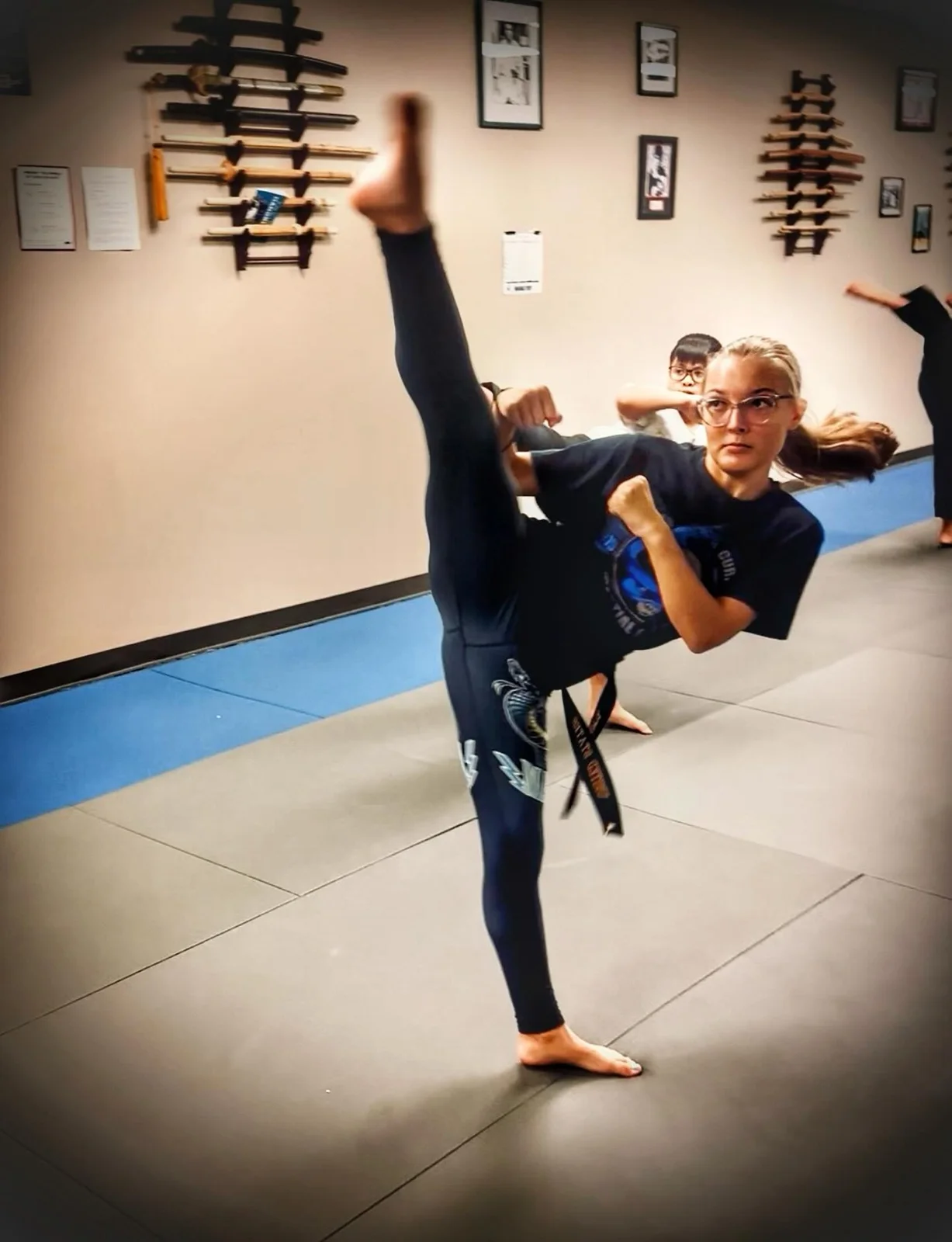 Kids martial arts student kicking at Master Curry in Staten Island